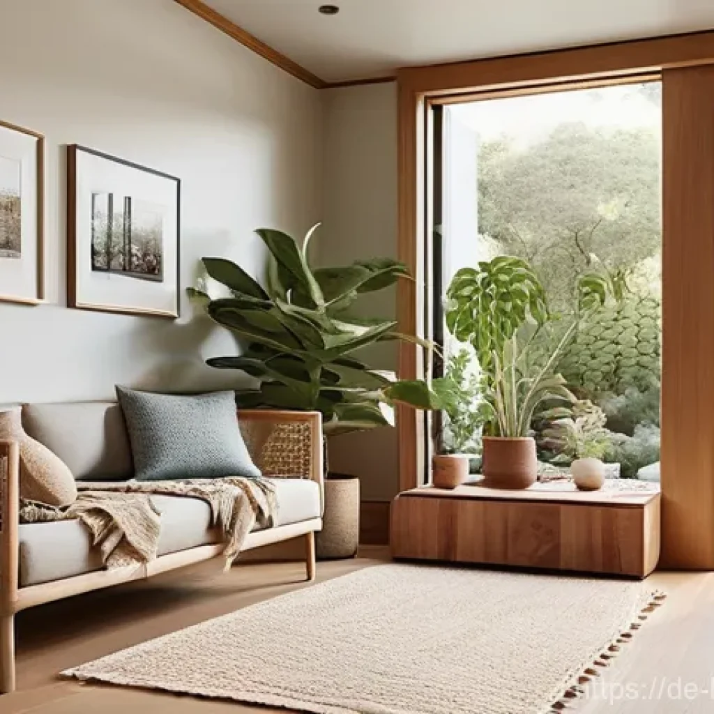 바이오필릭 디자인을 위한 진화하는 정책 - **A serene and inviting home interior designed with biophilic principles.** The space features abund...