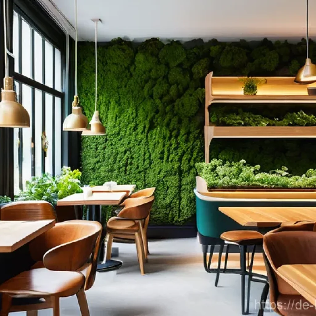 바이오필릭 디자인과 고객 충성도 증대 - **Urban Biophilic Caf&eacute; in Hamburg:** An inviting and cozy caf&eacute; interior in a bustling city like Hamb...