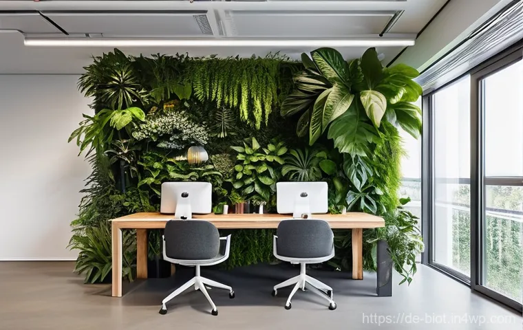 바이오필릭 디자인을 통한 고객 경험 개선 전략 - **Biophilic Office Space for Enhanced Productivity:** A brightly lit, modern open-plan office in a G...
