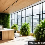 Home 18 바이오필릭 디자인에서의 인지 심리학 적용 - A modern German office interior filled with lush green indoor plants strategically placed within dir...