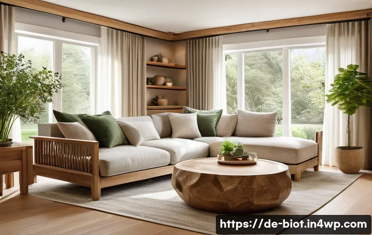 바이오필릭 디자인을 위한 최적의 재료 선택하기 - A cozy living room interior featuring a combination of natural oak and maple wood furnishings with v...