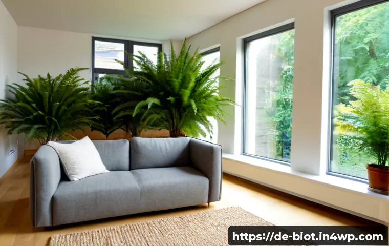 자연을 활용한 바이오필릭 디자인 원칙 - Photorealistic biophilic living room in a contemporary German apartment, large south-facing windows ...